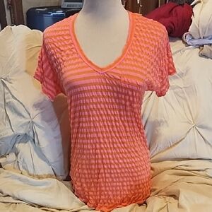 Striped V-Neck Women’s Top - Orange & Pink